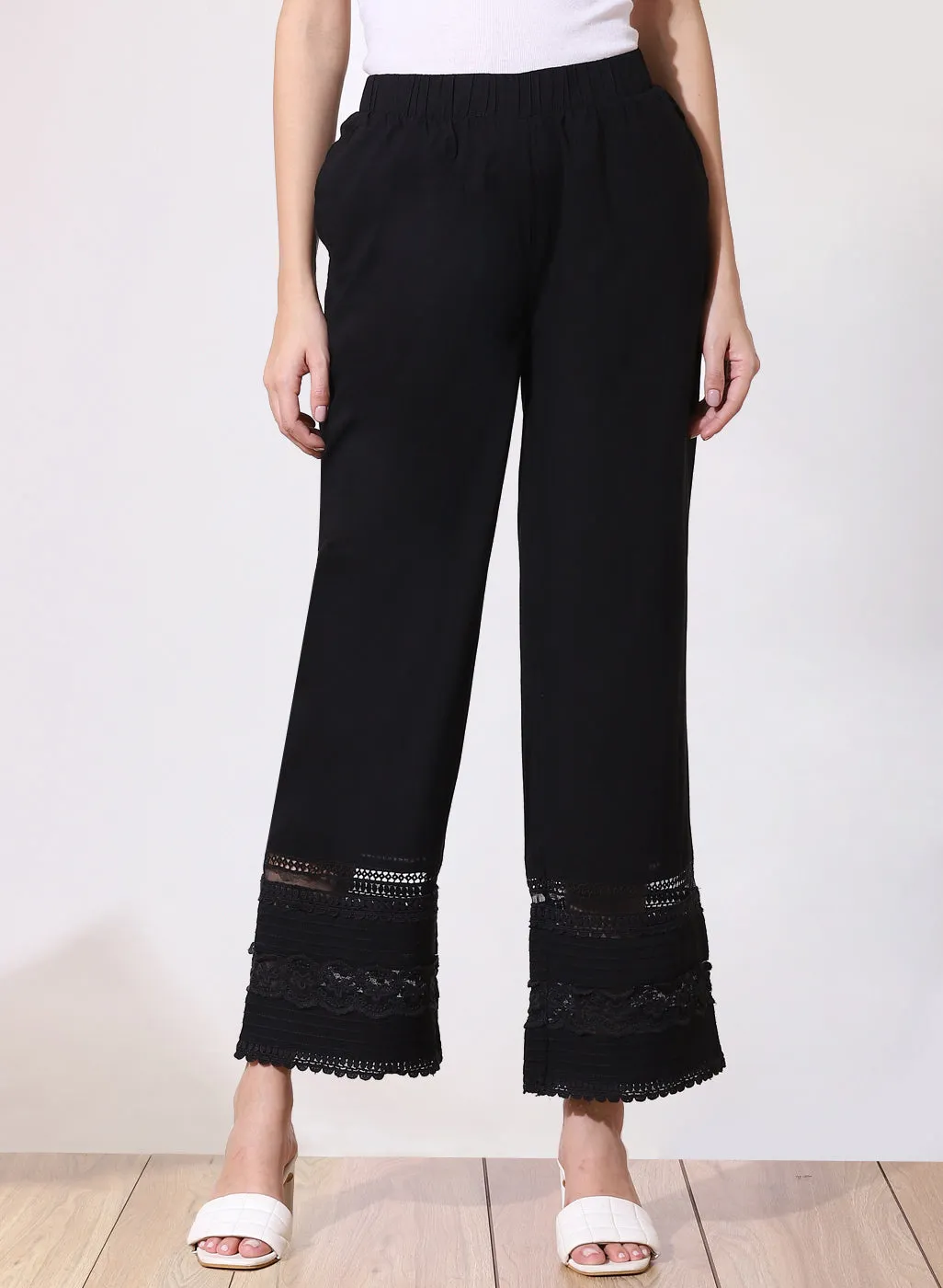 Black Straight-Fit Palazzo