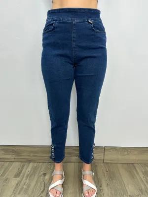 Blue Wash Full Length Denim Jeans with Eyelets