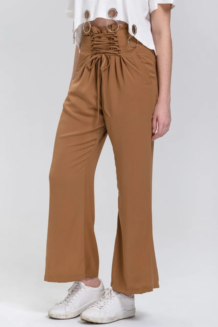 Camel Corset Waist Palazzo Trousers