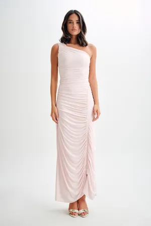 Capri Gathered Slinky Maxi Dress - Powder Pink