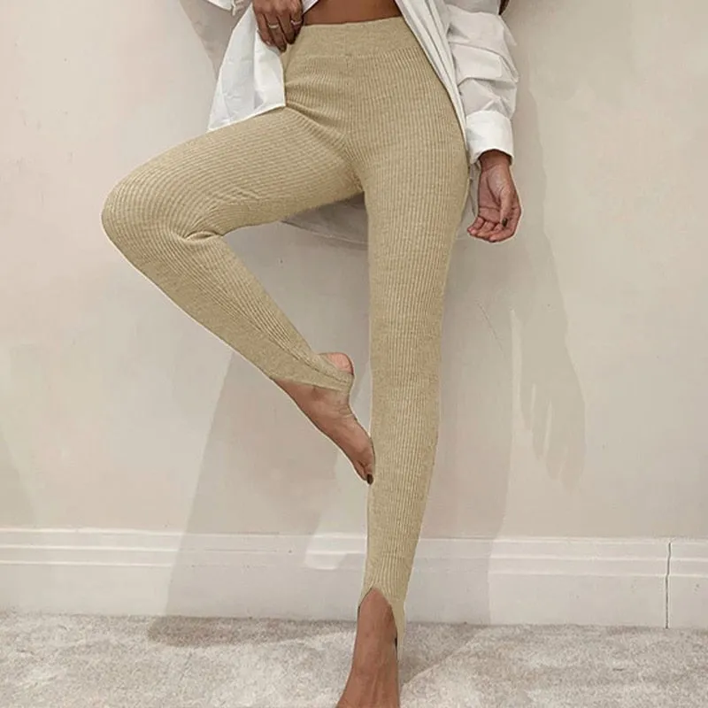 Casual Skinny Elastic High Waist Stretchy Sports Sweatpants Women Trousers Slit Fashion Flared Leggings Joggers