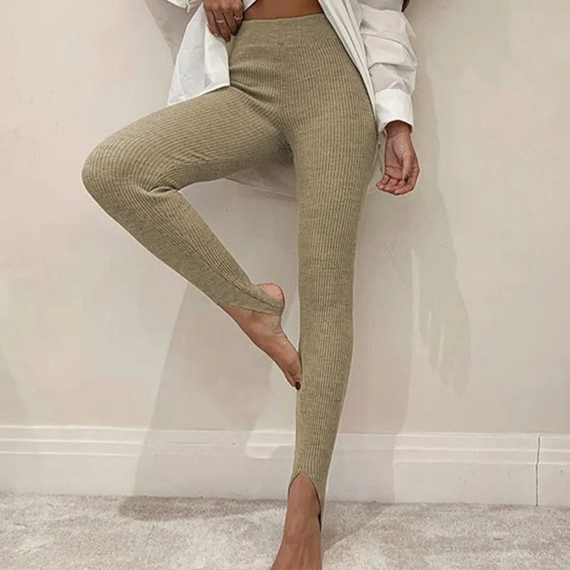 Casual Skinny Elastic High Waist Stretchy Sports Sweatpants Women Trousers Slit Fashion Flared Leggings Joggers