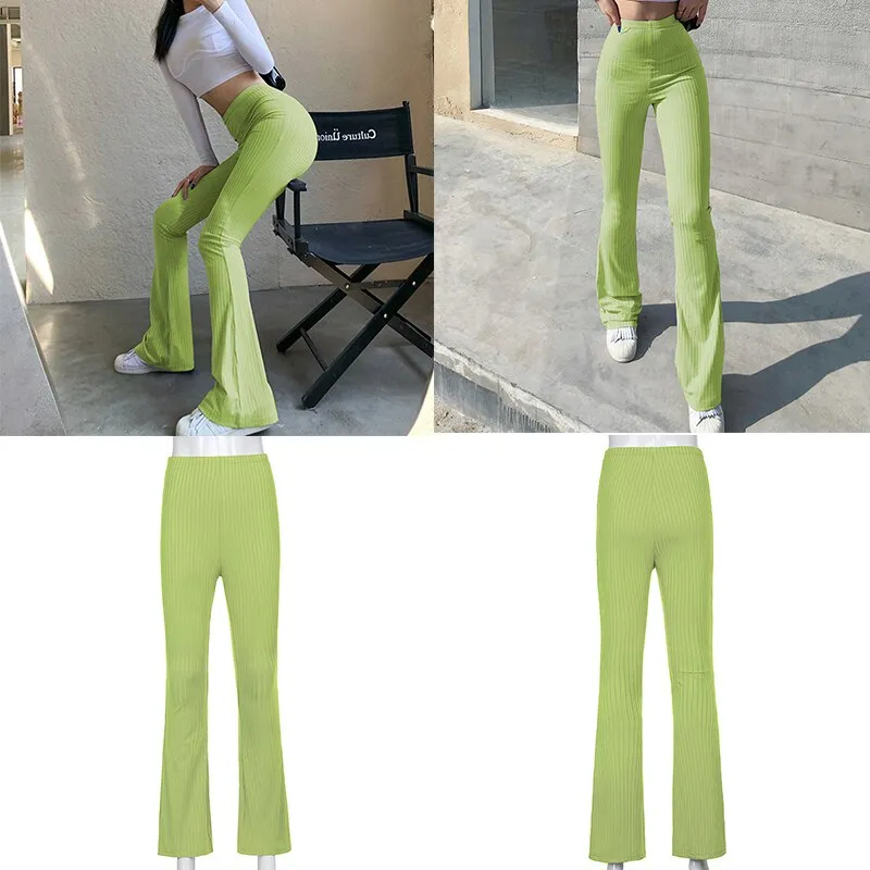 Casual Skinny Elastic High Waist Stretchy Sports Sweatpants Women Trousers Slit Fashion Flared Leggings Joggers