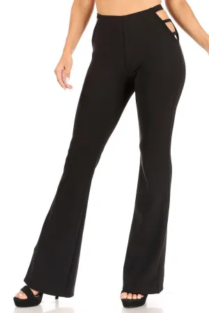 Cut Outs Detail High Waist Sculpting Flare Pants - Black