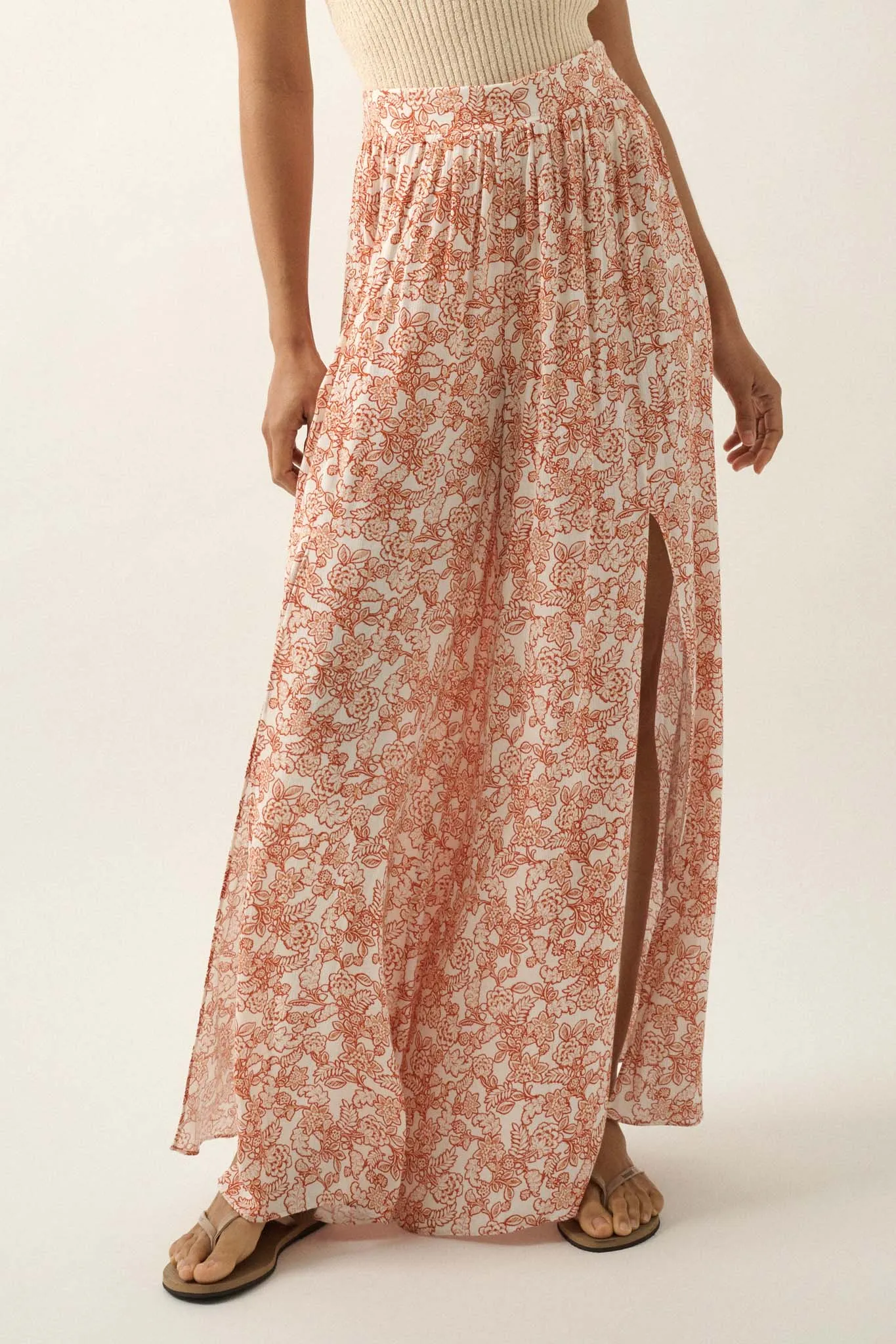 Fascinating Flowers Floral Split-Leg Palazzo Pants