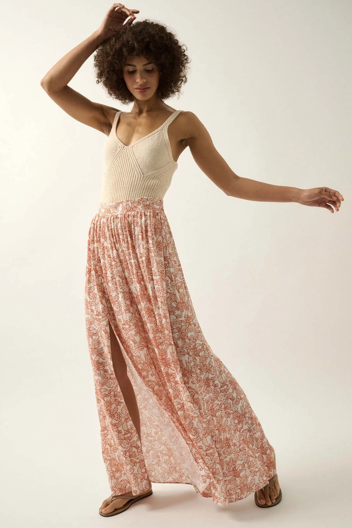 Fascinating Flowers Floral Split-Leg Palazzo Pants