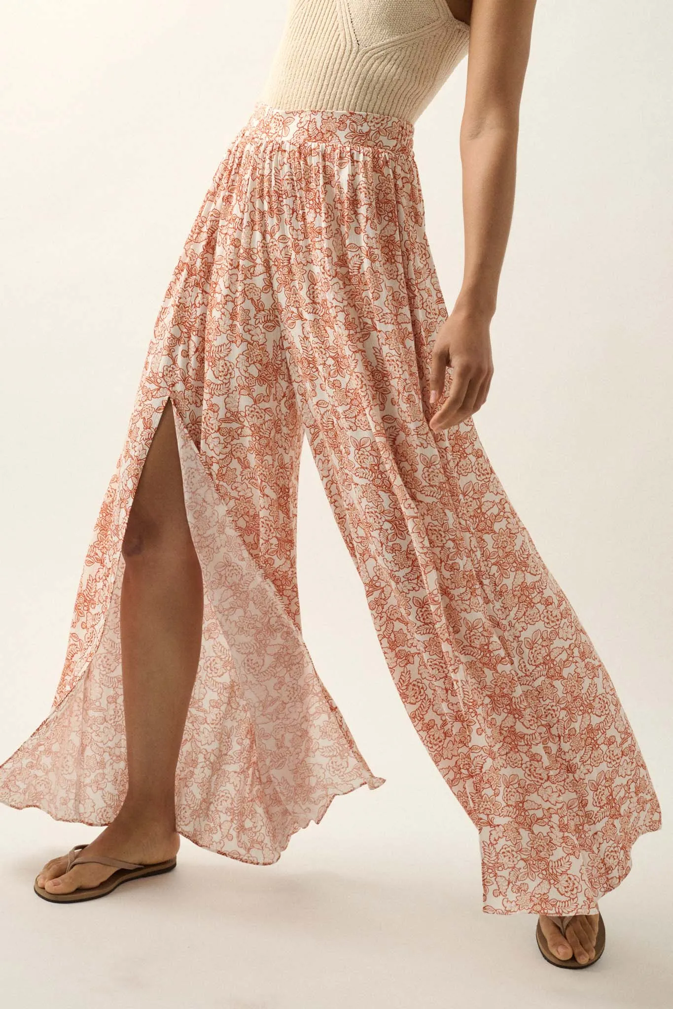 Fascinating Flowers Floral Split-Leg Palazzo Pants