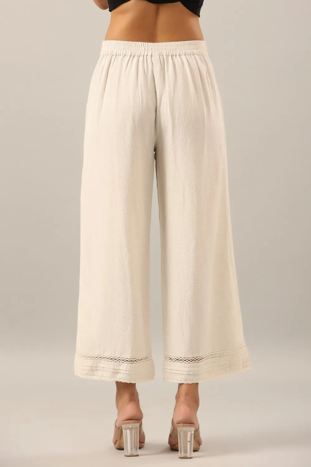 Juniper Women Off-White Rayon Flax Solid Palazzo