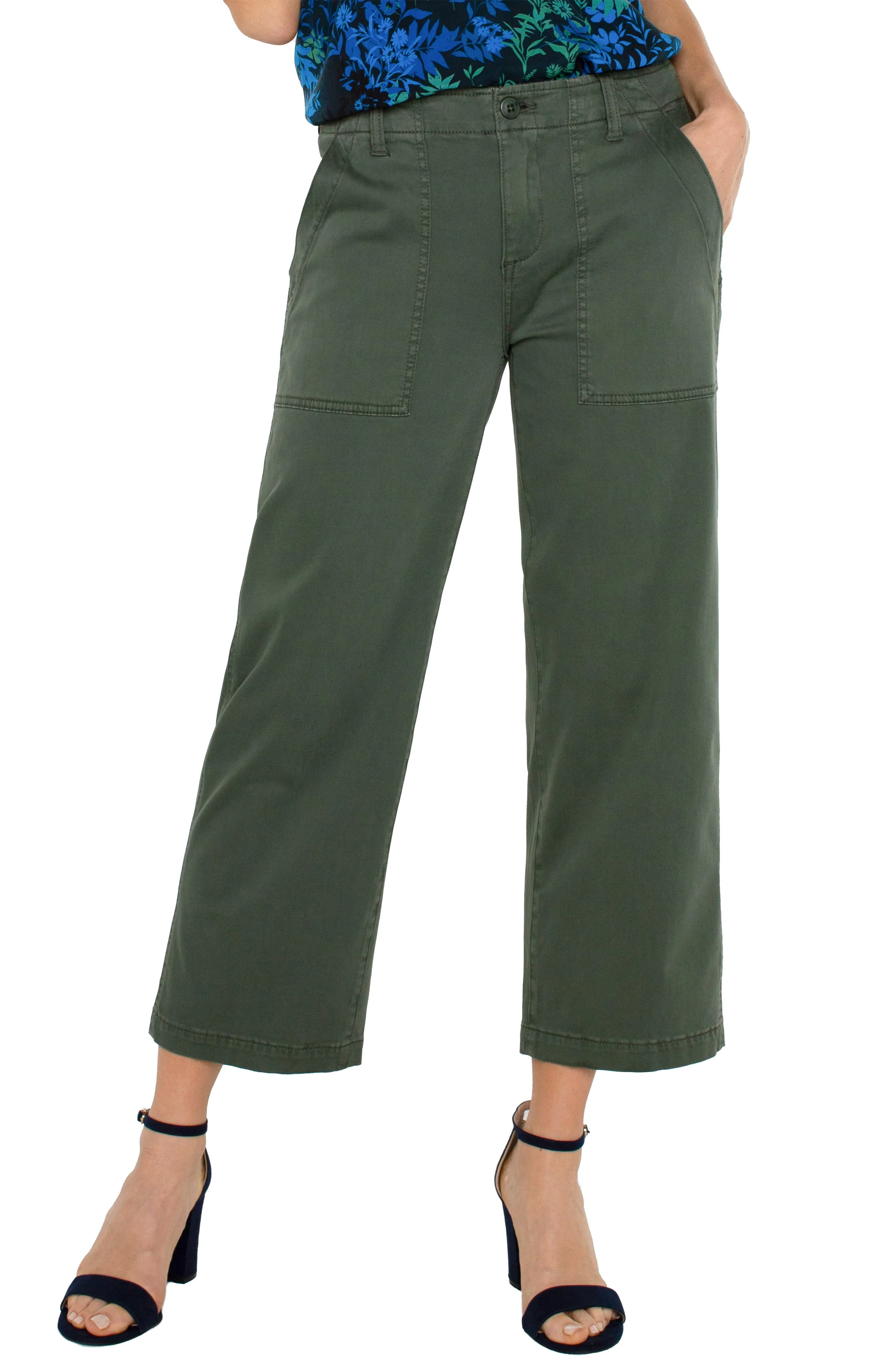 Liverpool Cargo Crop Wide Leg 26" inseam (Moss Green)