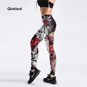 Qickitout Leggings Sexy Push up Slim pants Comic skull peaches Styles pants women summer Trousers pleated black sweatpants