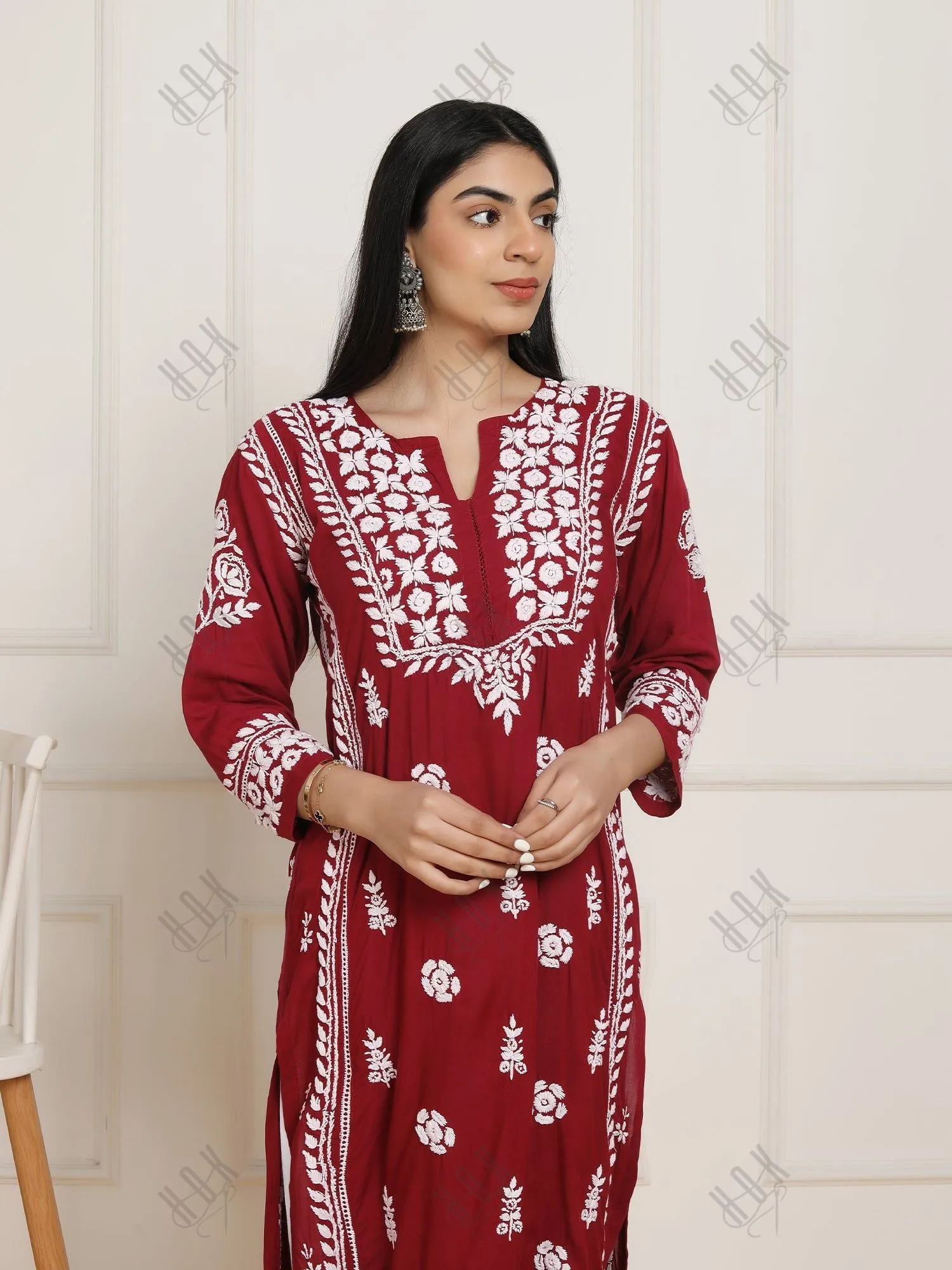 Saba Chikankari  kurta in modal cotton - Maroon