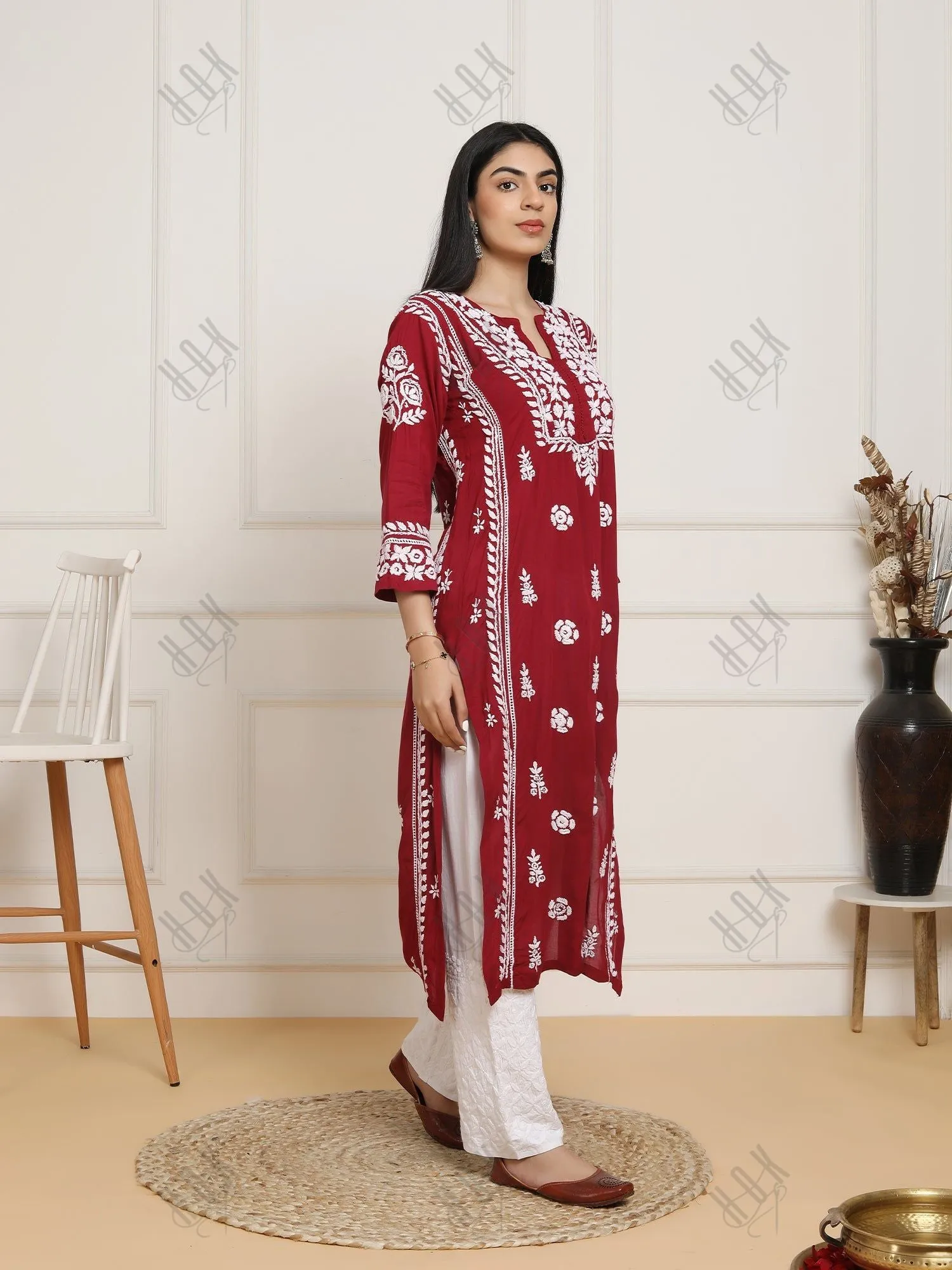 Saba Chikankari  kurta in modal cotton - Maroon