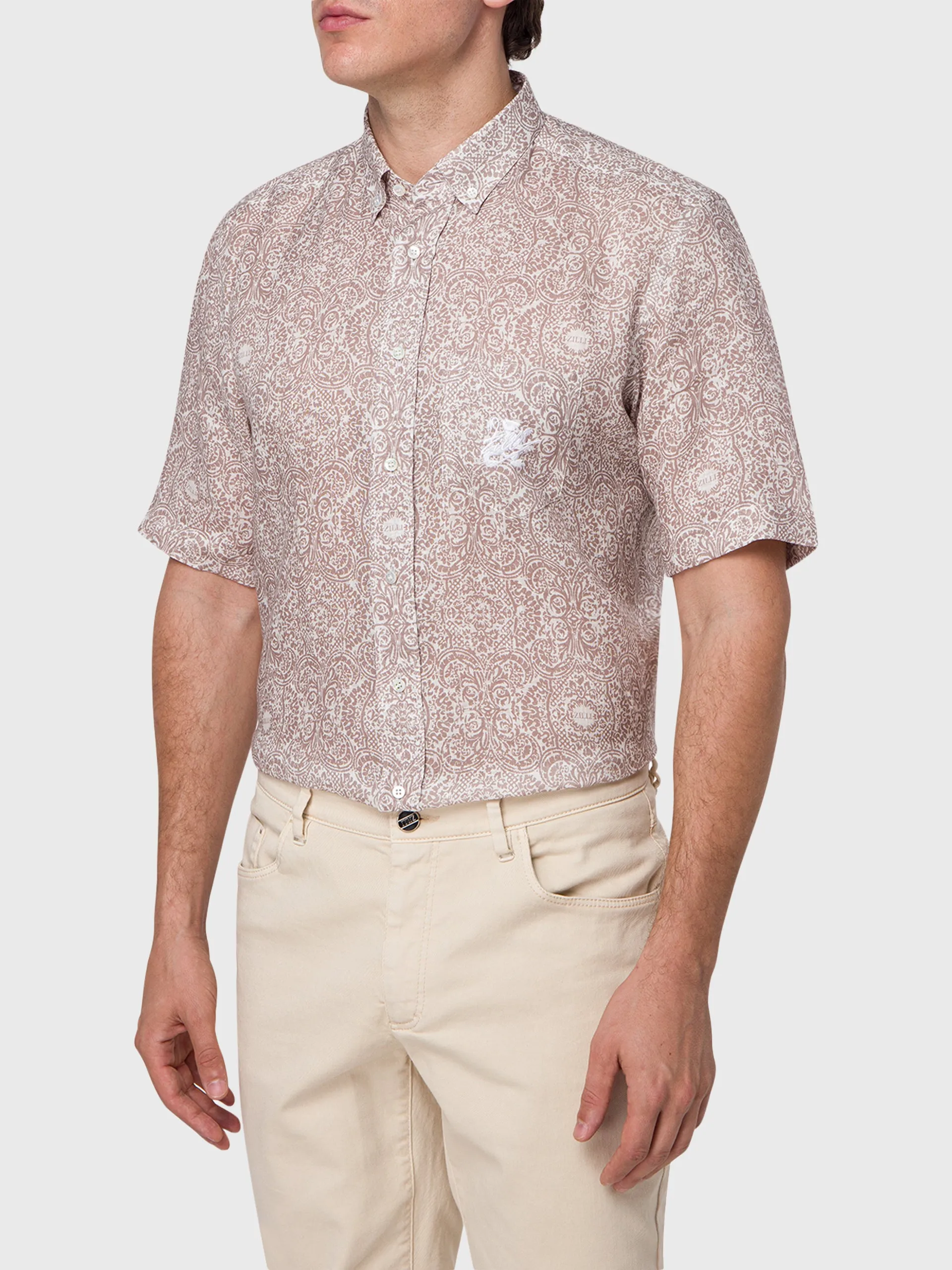 Short Sleeve Shirt with Paisley Printed Pattern