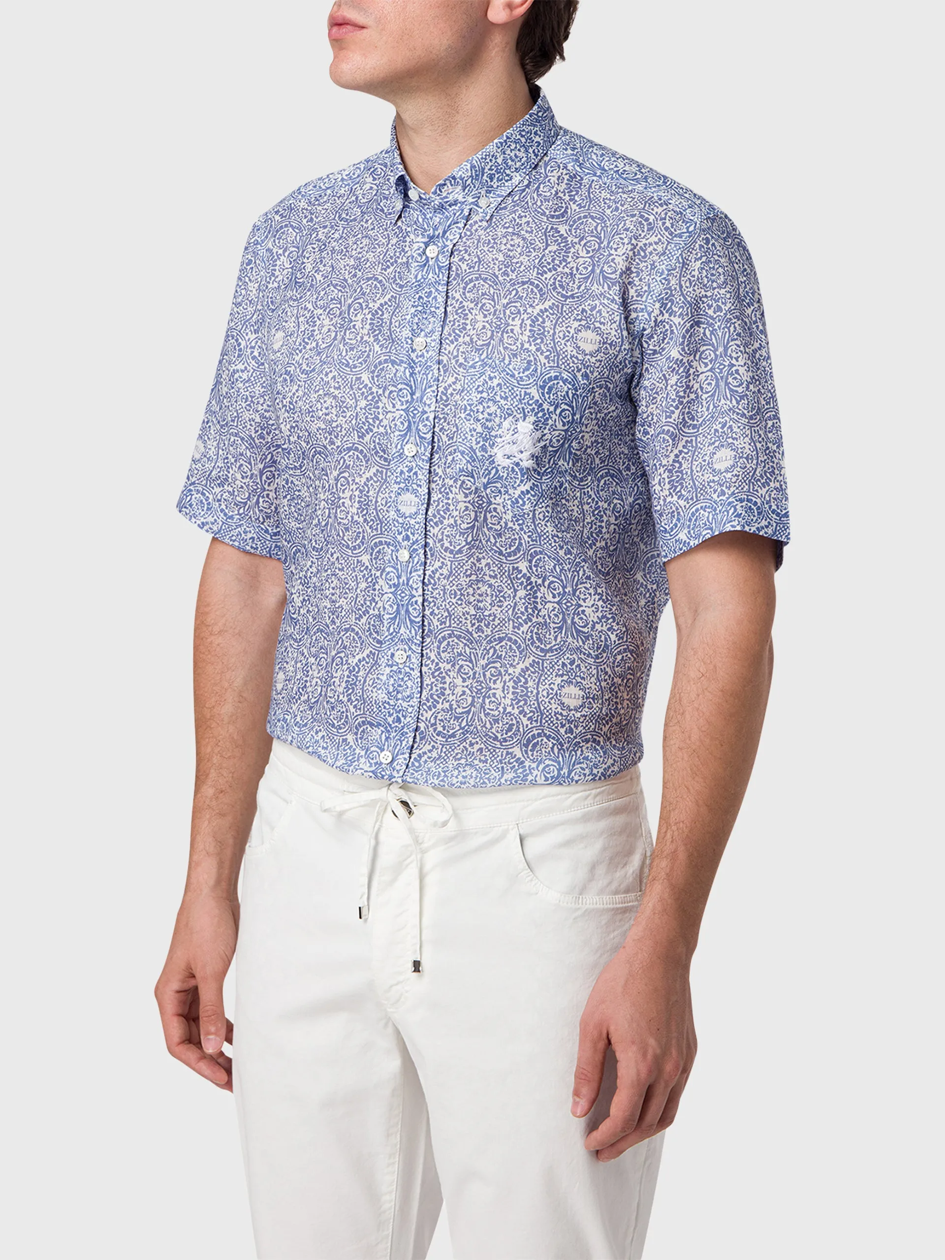 Short Sleeve Shirt with Paisley Printed Pattern