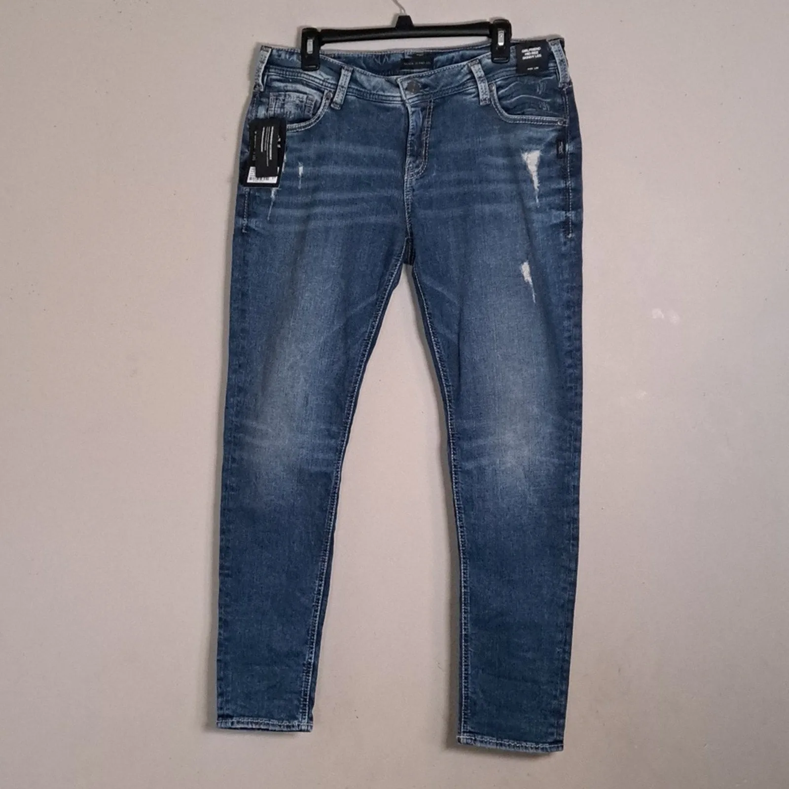 Silver Jeans Girlfriend Midrise Distressed Jeans 33