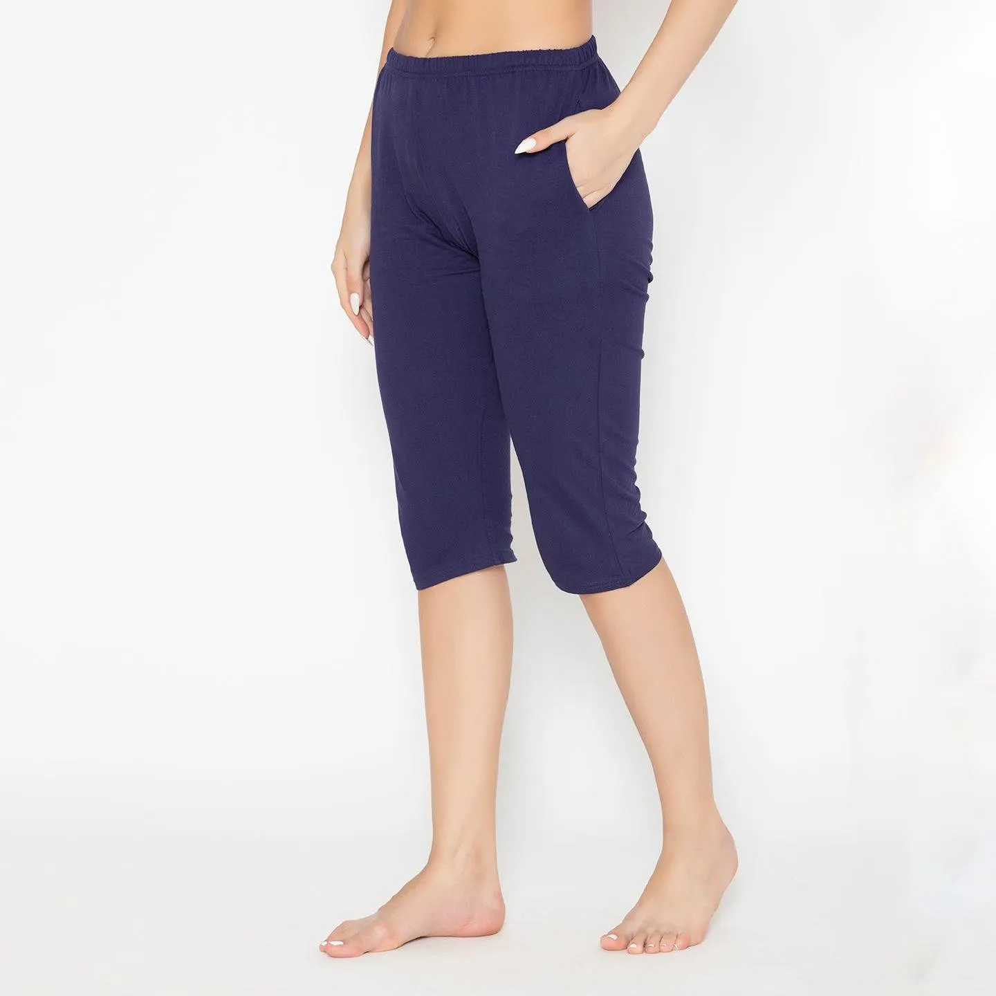 Women's Plain Knitted Capri - Navy