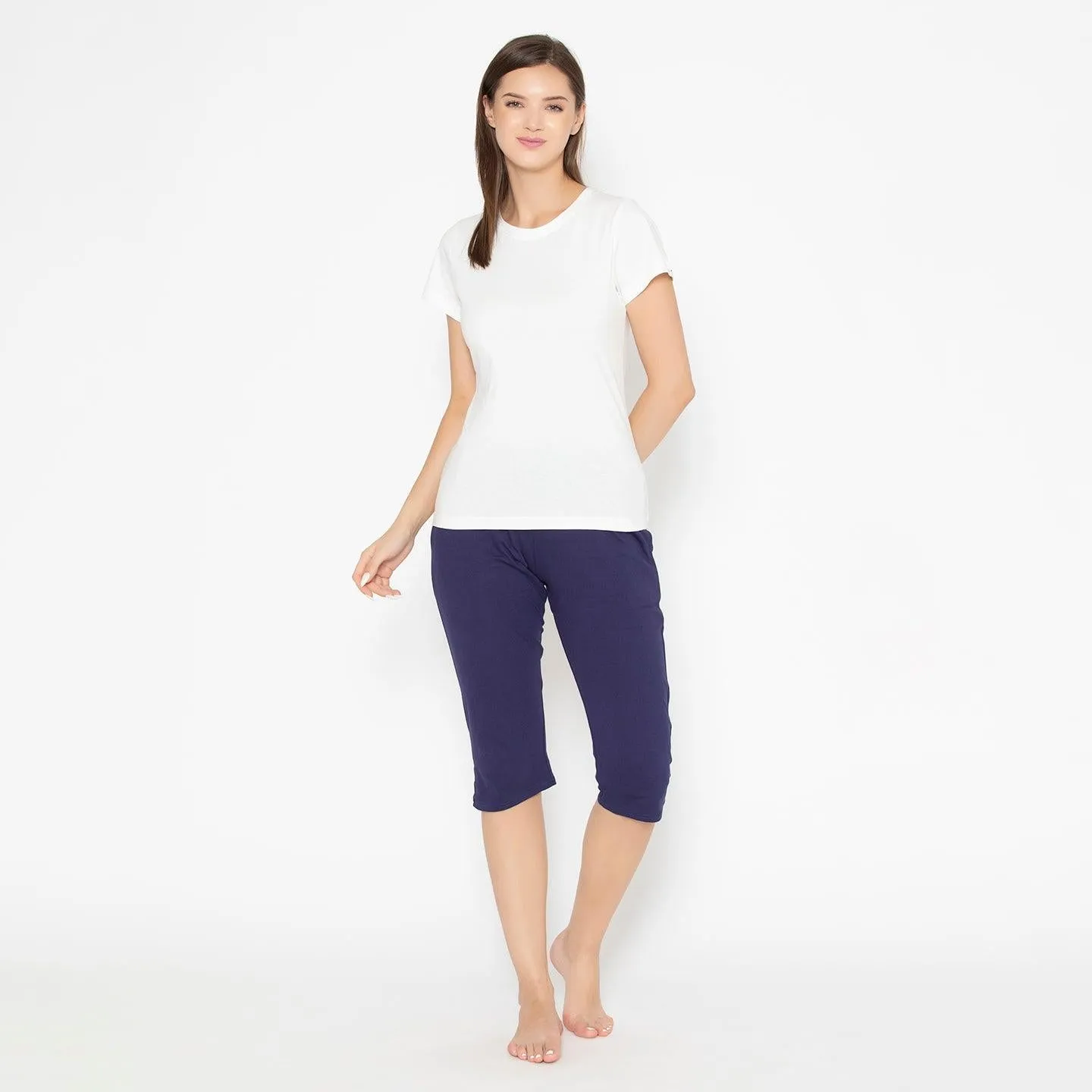 Women's Plain Knitted Capri - Navy