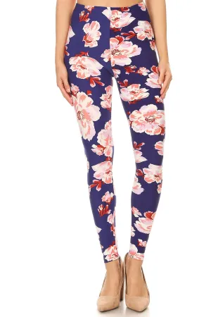 Women's Regular Big Pink Rose in Purple Pattern Printed Leggings